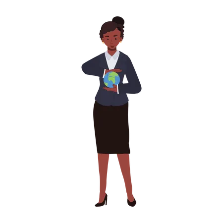 Save The Planet Concept African American Woman Holding Earth In Her Hand Care Of The World Illustration