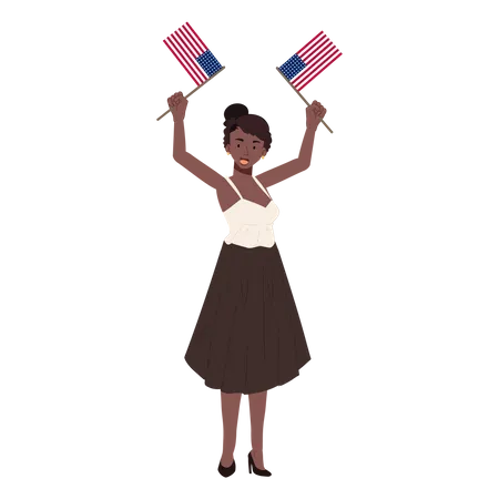 African american woman holding american flag  Illustration