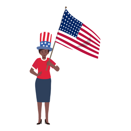 African american woman holding american flag  Illustration