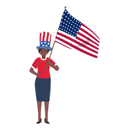 African american woman holding american flag  Illustration