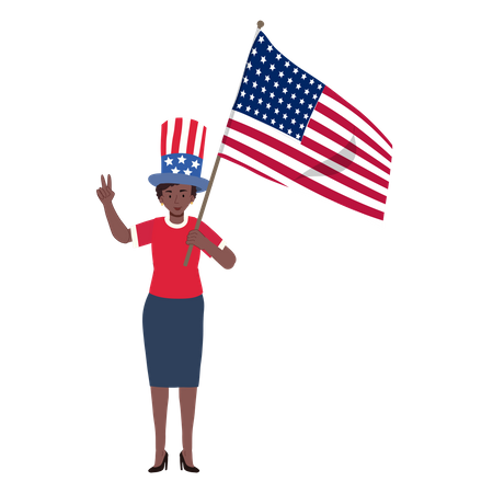 African american woman holding american flag  Illustration