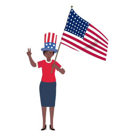 African american woman holding american flag  Illustration