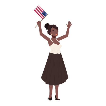 African american woman holding american flag  Illustration