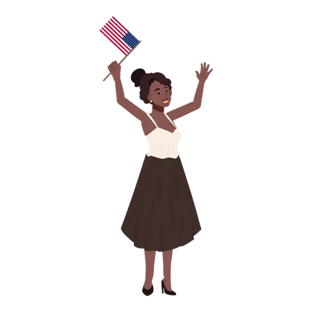 African american woman holding american flag  Illustration