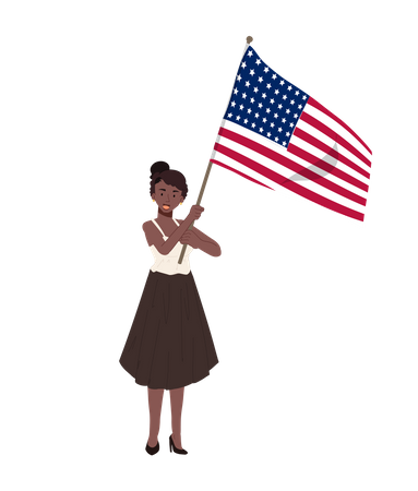 African american woman holding american flag  Illustration