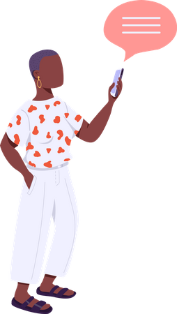 African American woman holding smartphone Illustration
