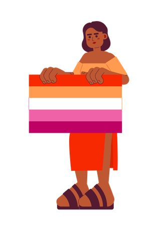 African american woman holds lesbian flag  Illustration