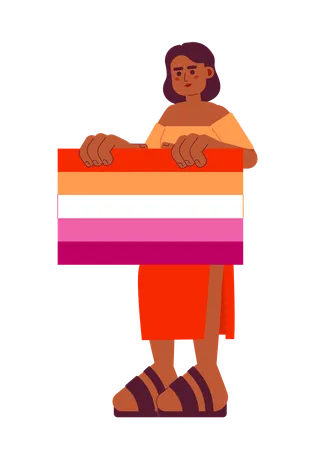 African American Woman Holds Lesbian Flag Semi Flat Color Vector Character Editable Full Body Woman Shows Tolerance To Lgbt On White Simple Cartoon Spot Illustration For Web Graphic Design Illustration