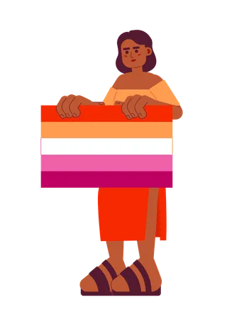 African american woman holds lesbian flag  Illustration