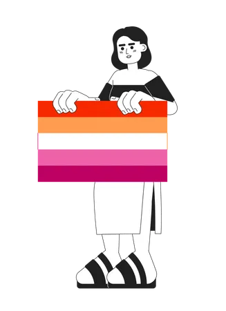 African american woman holds lesbian flag  Illustration