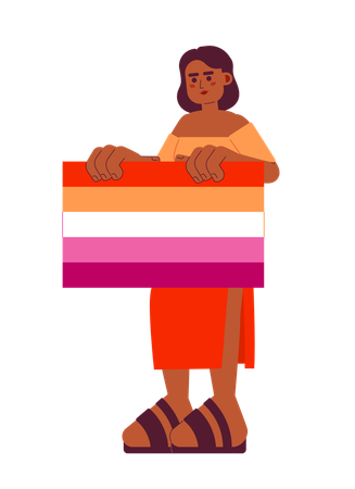 African american woman holds lesbian flag  Illustration