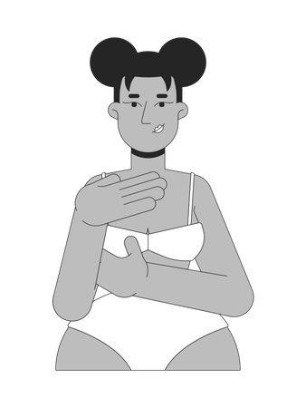 African american woman in bikini examining herself  Illustration