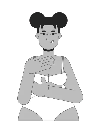 African american woman in bikini examining herself  Illustration