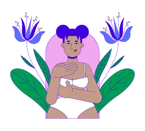 African american woman in bikini examining herself  Illustration