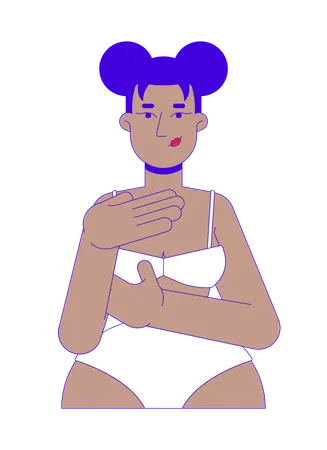 African american woman in bikini examining herself  Illustration