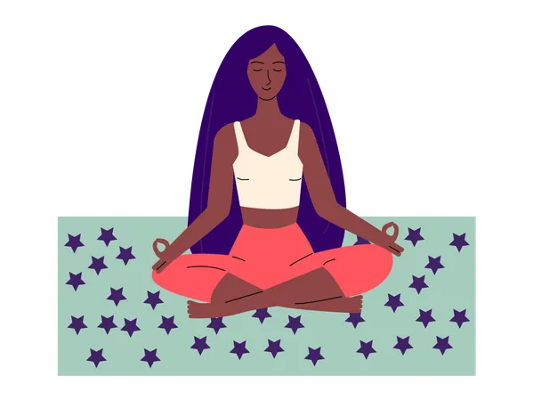 African american woman meditating in yoga lotus asana Illustration