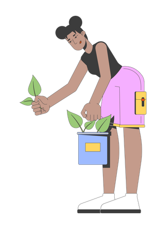 African american woman planting seedlings from bucket  Illustration