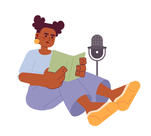 African american woman reading book on microphone  Illustration