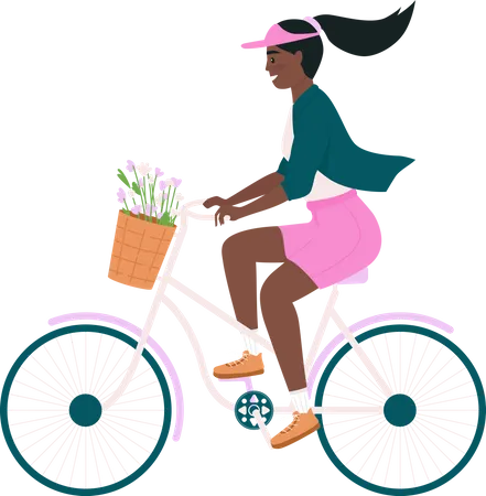 African American woman riding bicycle Illustration