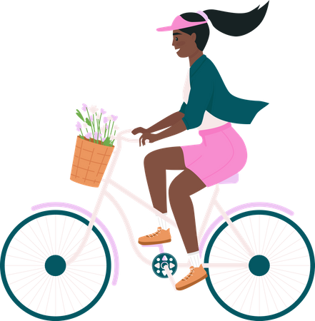 African American woman riding bicycle  Illustration