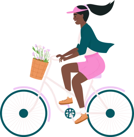 African American woman riding bicycle  Illustration