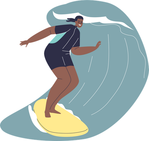 African american woman surfing  Illustration