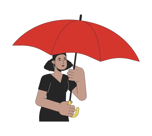 African American Woman Under Umbrella Flat Line Color Vector Character Editable Outline Half Body Person Covers From Bad Weather On White Simple Cartoon Spot Illustration For Web Graphic Design Illustration