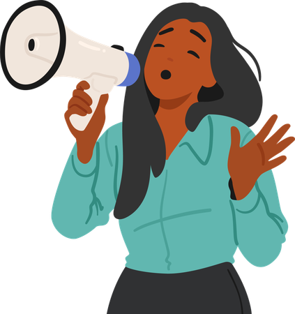 African American Woman Using Megaphone To Assertively Communicate  Illustration