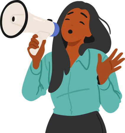 African American Woman Using Megaphone To Assertively Communicate  Illustration