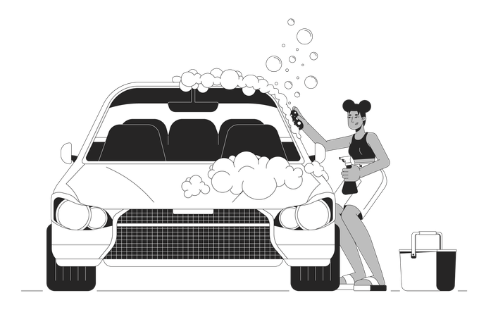 African american woman washing car  Illustration