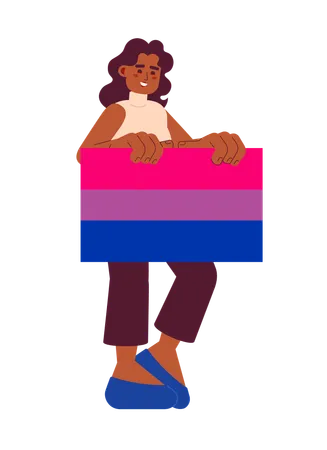 African American Woman With Bisexual Pride Flag Semi Flat Color Vector Character Editable Full Body Woman Protest For Equal Rights On White Simple Cartoon Spot Illustration For Web Graphic Design Illustration