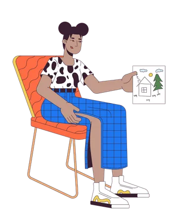 African american woman with child drawing  Illustration