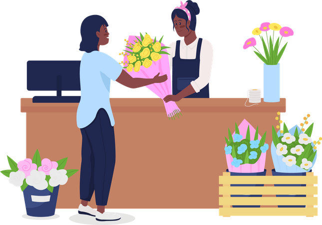 African American women buying and selling flowers  Illustration