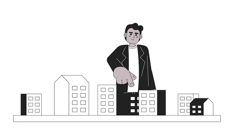 African american young adult man pointing condo  イラスト