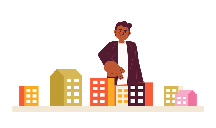 African american young adult man pointing condo  Illustration