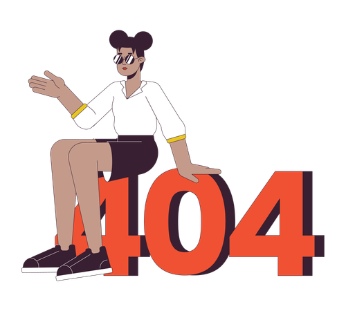 African american young girl sitting on error 404  Illustration