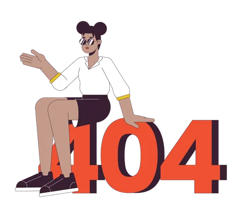 African American Young Girl Sitting On Error 404 Flash Message Sunglasses Cool Woman Empty State Ui Design Page Not Found Popup Cartoon Image Vector Flat Illustration Concept On White Background Illustration