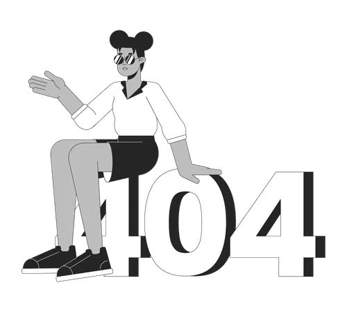 African American Young Girl Sitting On Black White Error 404 Flash Message Sunglasses Cool Girl Monochrome Empty State Ui Design Page Not Found Popup Cartoon Image Vector Flat Outline Illustration Illustration