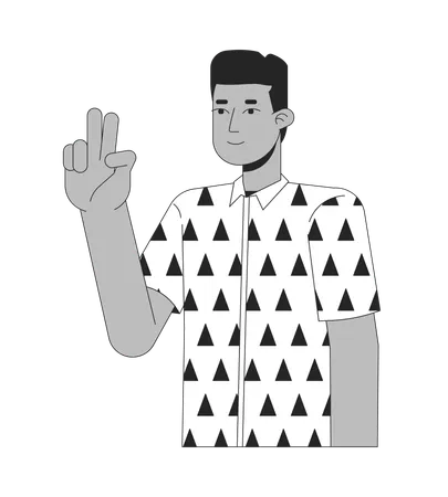 African American Young Man Peace Fingers Black And White 2 D Line Cartoon Character Black Guy Takes Selfie Isolated Vector Outline Person Two Fingers Up Mood Fun Monochromatic Flat Spot Illustration Illustration