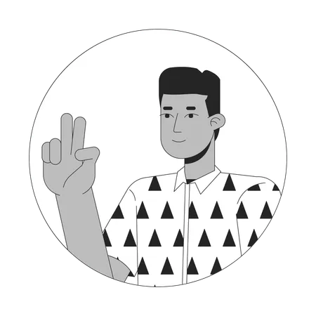 African American Young Man Peace Fingers Black And White 2 D Vector Avatar Illustration Black Guy Takes Selfie Outline Cartoon Character Face Isolated Two Fingers Up Mood Fun Flat User Profile Image Illustration