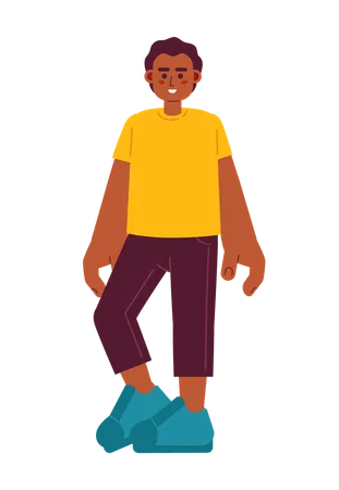 African American Youngster Standing Semi Flat Color Vector Character Black Preteen Boy Smiling Editable Full Body Person On White Simple Cartoon Spot Illustration For Web Graphic Design Illustration
