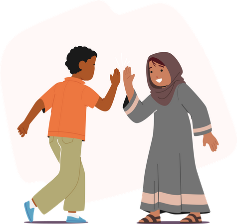 African And Arab Children Characters Happily Giving Each Other A High Five  Illustration