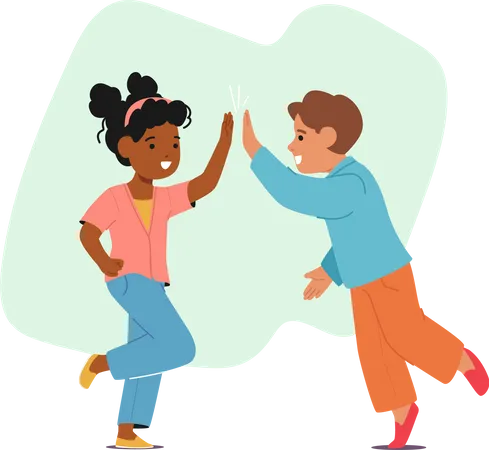 Heartwarming Image Of African And Caucasian Children Happily Giving Each Other High Fives Symbolizing The Power Of Unity Inclusivity And Friendship Across Different Cultures Vector Illustration Illustration