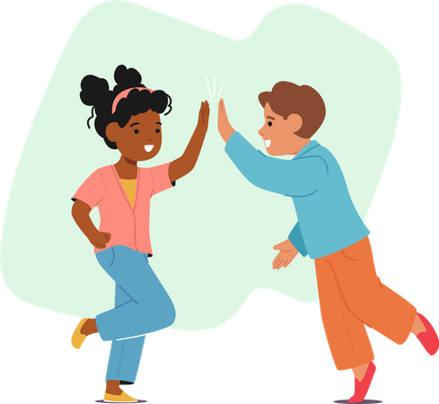 African And Caucasian Children Happily Giving Each Other High Fives  Illustration