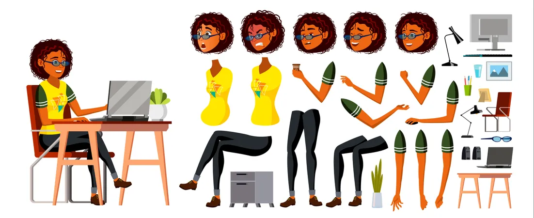 African Black Business Woman Character  Illustration