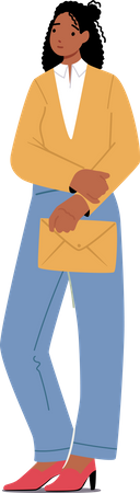 African Business Woman with Envelope in Hands  Illustration