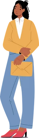 African Business Woman with Envelope in Hands  Illustration