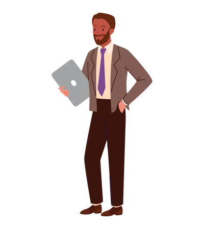 African businessman holding laptop  Illustration
