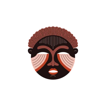 African carved wooden mask with colorful ornament  Illustration
