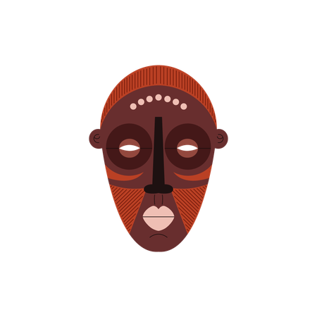 African carved wooden mask with colorful ornament  Illustration